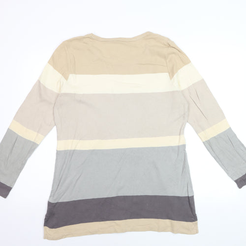 Isaac Mizrahi Live Women Beige Striped Cotton Long Sleeve T-Shirt L