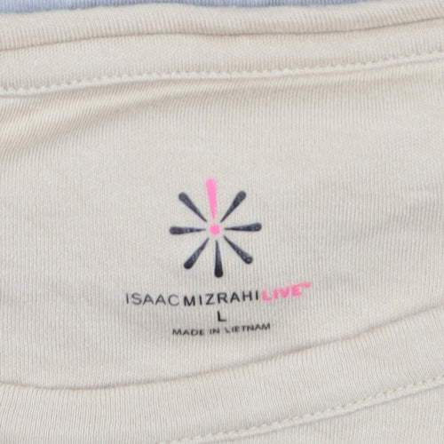 Isaac Mizrahi Live Women Beige Striped Cotton Long Sleeve T-Shirt L