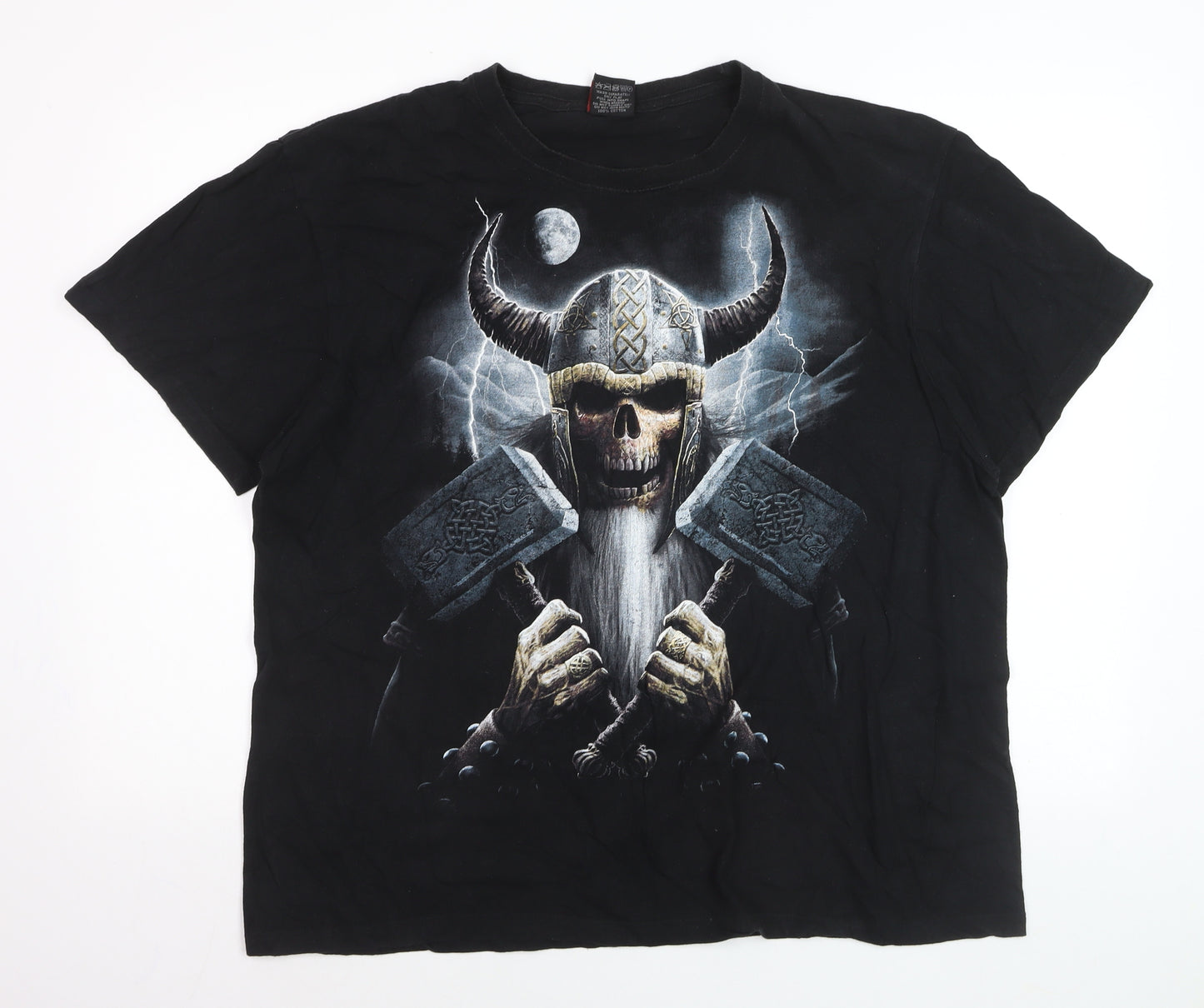 Spiral Men’s Black 2XL Gothic Viking Skull Graphic T-Shirt