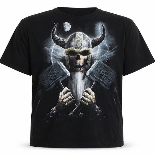 Spiral Men’s Black 2XL Gothic Viking Skull Graphic T-Shirt