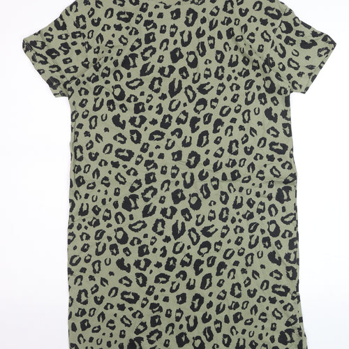 Marks and Spencer Women Green Leopard Print Cotton T-Shirt Dress Size 6