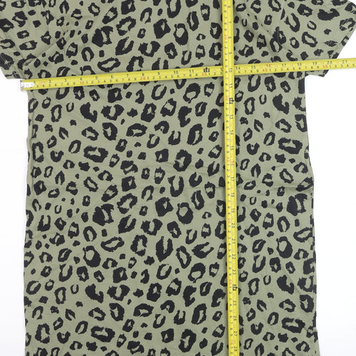 Marks and Spencer Women Green Leopard Print Cotton T-Shirt Dress Size 6