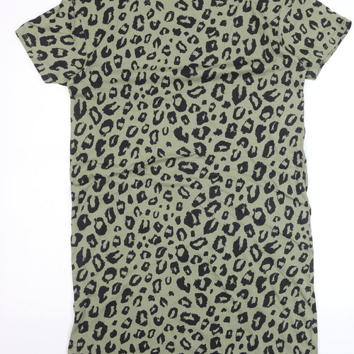 Marks and Spencer Women Green Leopard Print Cotton T-Shirt Dress Size 6