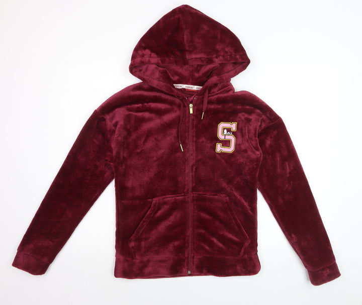 Peanuts Women Burgundy Full Zip Hoodie Small Plush Snoopy S Logo