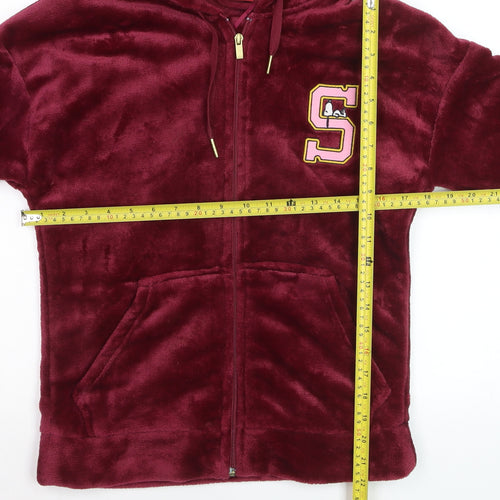 Peanuts Women Burgundy Full Zip Hoodie Small Plush Snoopy S Logo