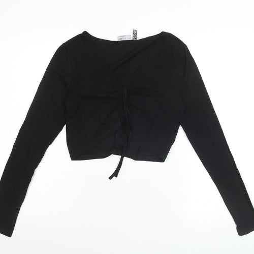 ASOS Design Women’s Black Cropped V-Neck Long Sleeve Top Size 10
