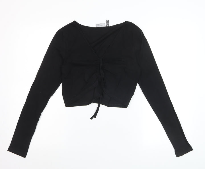ASOS Design Women’s Black Cropped V-Neck Long Sleeve Top Size 10