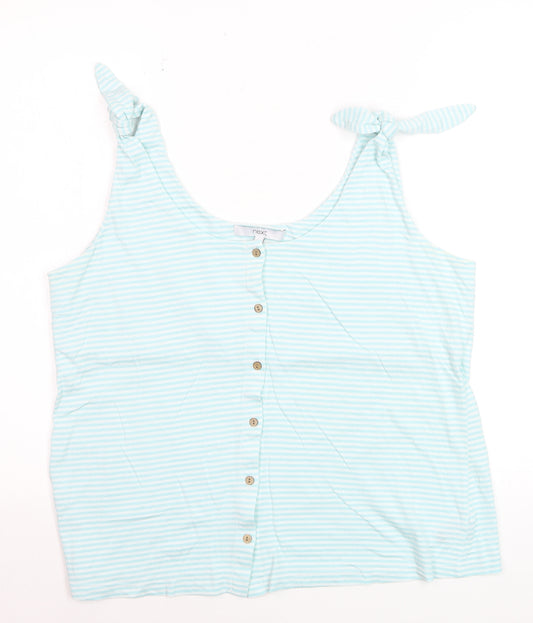 Next Women Blue Striped Tank Top Size 16 Cotton Blend Button Front