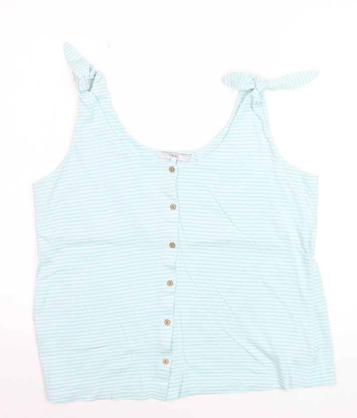 Next Women Blue Striped Tank Top Size 16 Cotton Blend Button Front