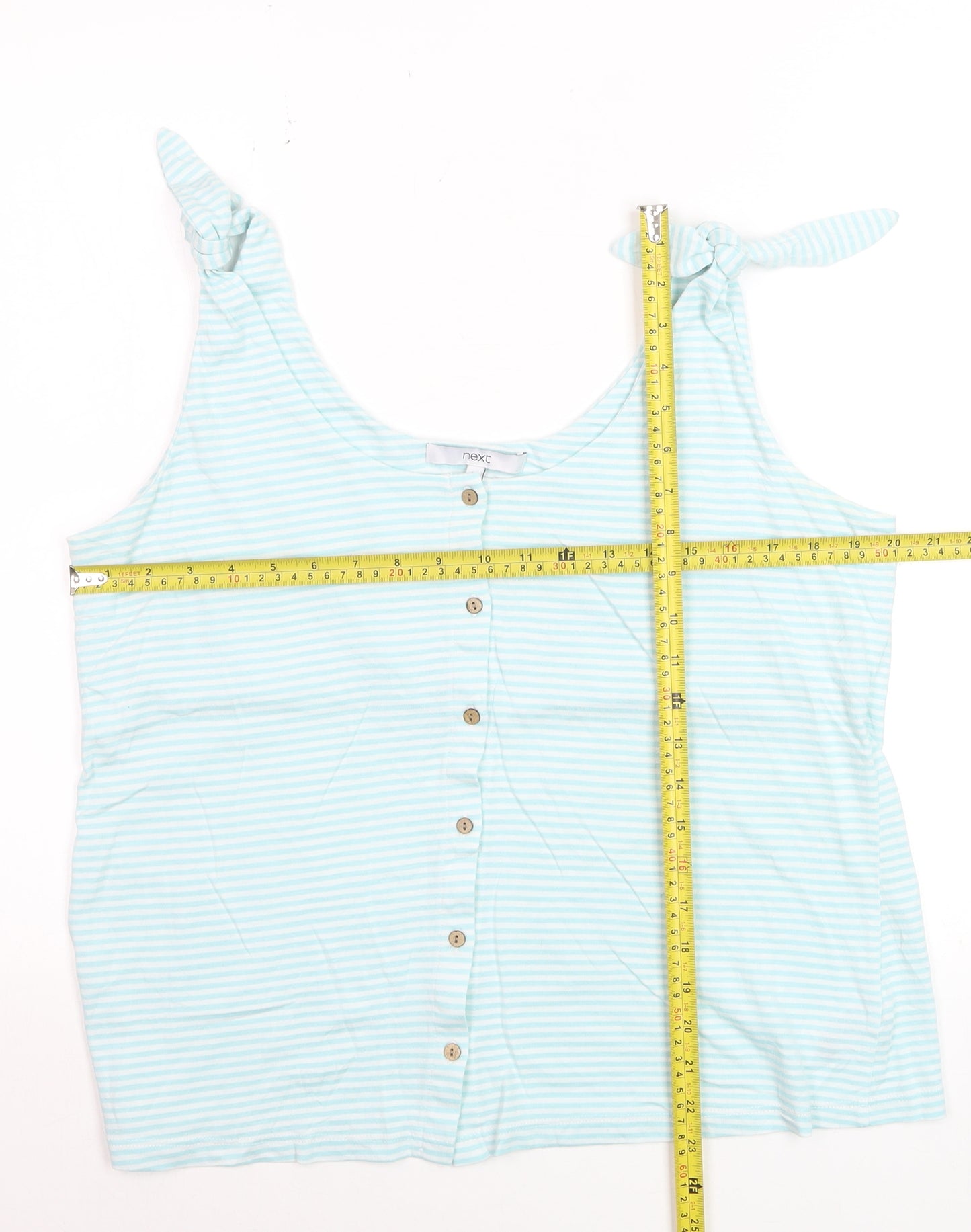 Next Women Blue Striped Tank Top Size 16 Cotton Blend Button Front