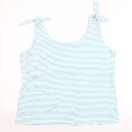 Next Women Blue Striped Tank Top Size 16 Cotton Blend Button Front