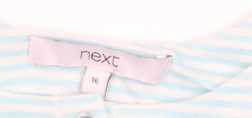 Next Women Blue Striped Tank Top Size 16 Cotton Blend Button Front