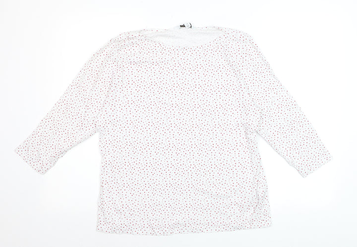 Marks and Spencer Womens White Red Polka Dot Cotton 3/4 Sleeve T-Shirt Size 18