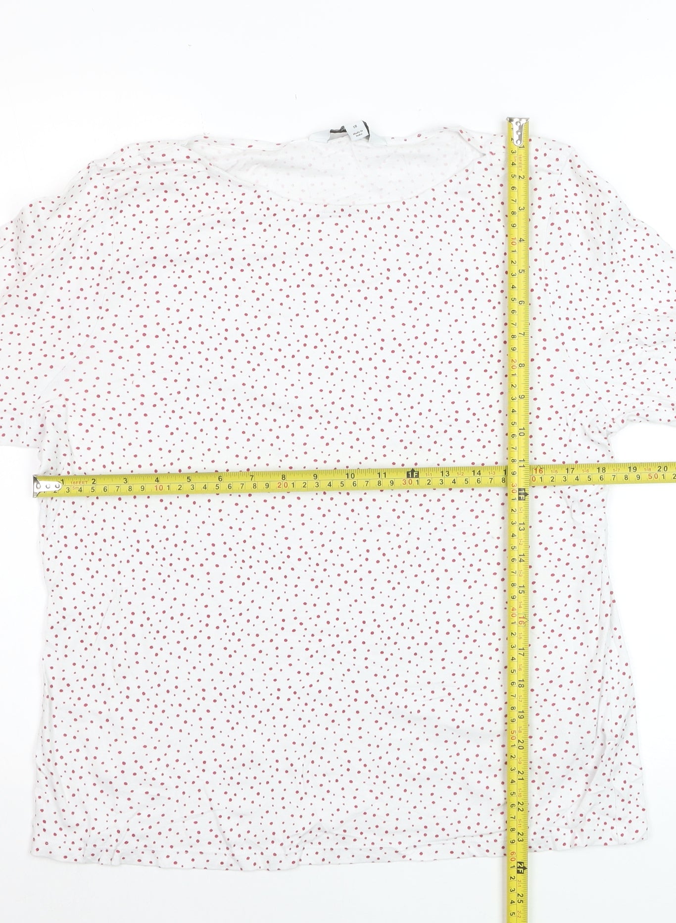 Marks and Spencer Womens White Red Polka Dot Cotton 3/4 Sleeve T-Shirt Size 18