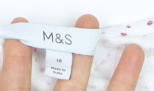 Marks and Spencer Womens White Red Polka Dot Cotton 3/4 Sleeve T-Shirt Size 18