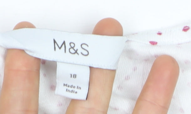 Marks and Spencer Womens White Red Polka Dot Cotton 3/4 Sleeve T-Shirt Size 18