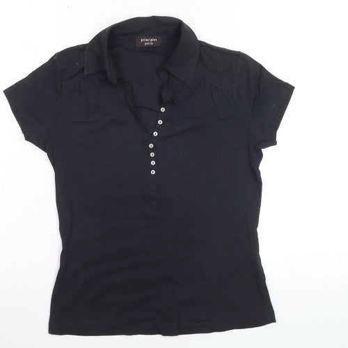 Principles Petite Women's Black Polo Shirt Size 10 Short Sleeve Cotton