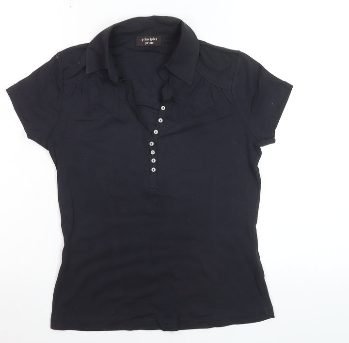 Principles Petite Women's Black Polo Shirt Size 10 Short Sleeve Cotton