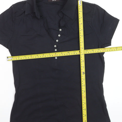 Principles Petite Women's Black Polo Shirt Size 10 Short Sleeve Cotton