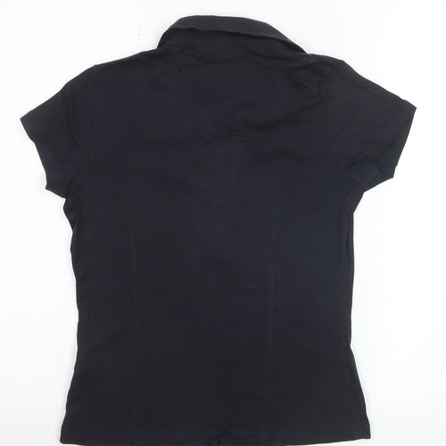 Principles Petite Women's Black Polo Shirt Size 10 Short Sleeve Cotton