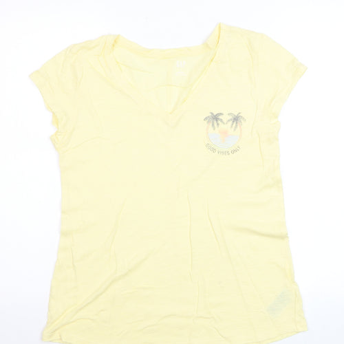 GAP Women’s Yellow V-Neck Short Sleeve Cotton T-Shirt Size M