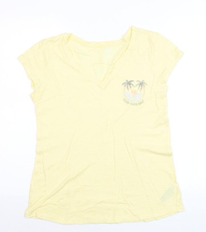 GAP Women’s Yellow V-Neck Short Sleeve Cotton T-Shirt Size M