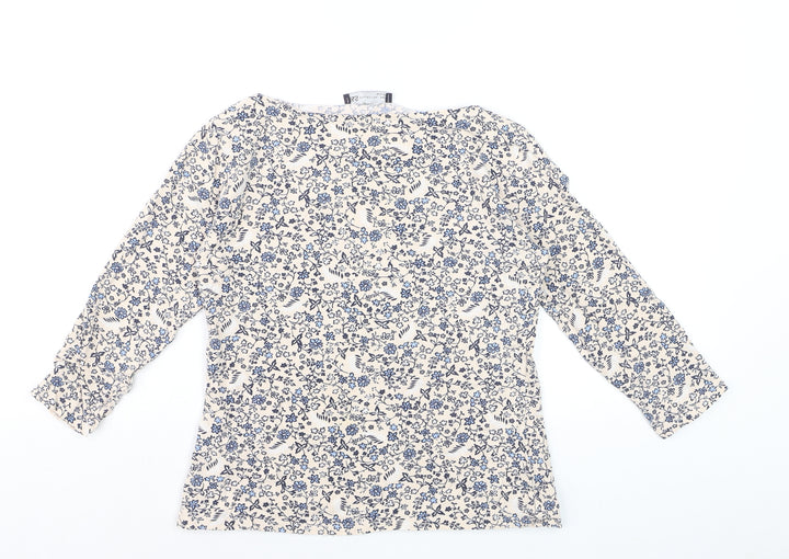 Marks and Spencer Womens Beige Floral 3/4 Sleeve T-Shirt Size 12