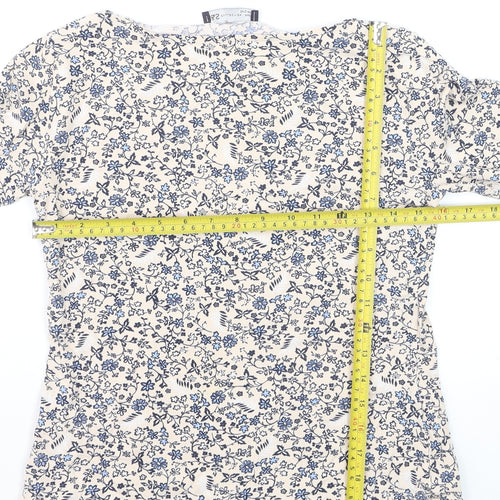 Marks and Spencer Womens Beige Floral 3/4 Sleeve T-Shirt Size 12