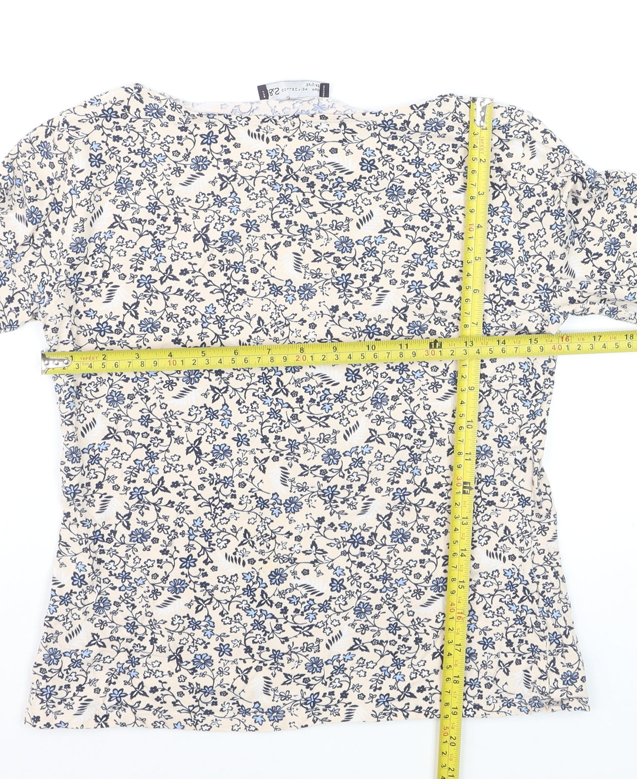 Marks and Spencer Womens Beige Floral 3/4 Sleeve T-Shirt Size 12