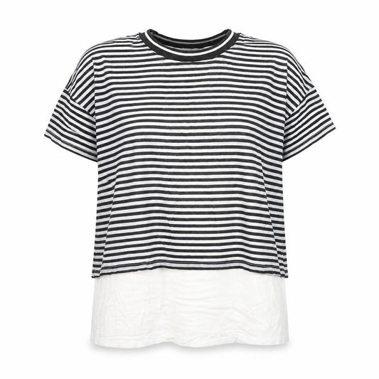 Front view of Pure Collection Women’s Black Striped Ringer T-Shirt, size UK 12