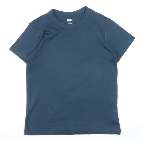Uniqlo Women Blue Cotton Crew Neck Short Sleeve Basic T-Shirt M