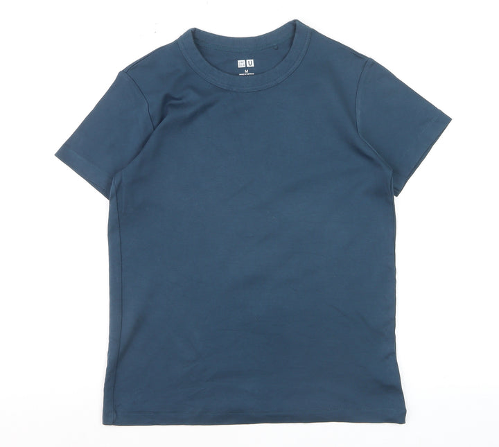 Uniqlo Women Blue Cotton Crew Neck Short Sleeve Basic T-Shirt M