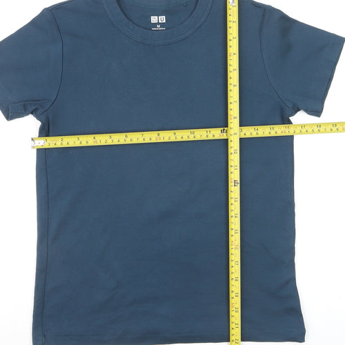 Uniqlo Women Blue Cotton Crew Neck Short Sleeve Basic T-Shirt M
