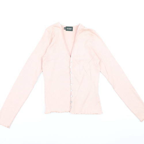 Hobbs Womens Pink Size 12 Cotton Blend Long Sleeve Cardigan