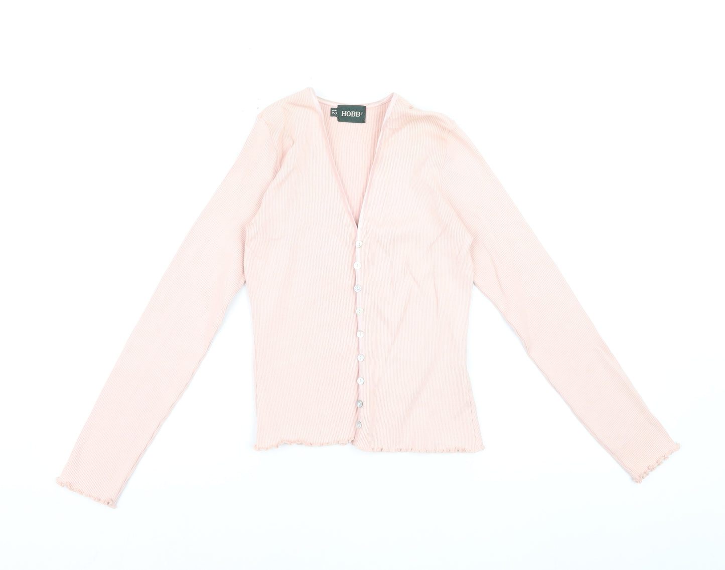 Hobbs Womens Pink Size 12 Cotton Blend Long Sleeve Cardigan