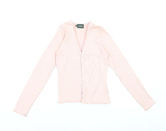 Hobbs Womens Pink Size 12 Cotton Blend Long Sleeve Cardigan