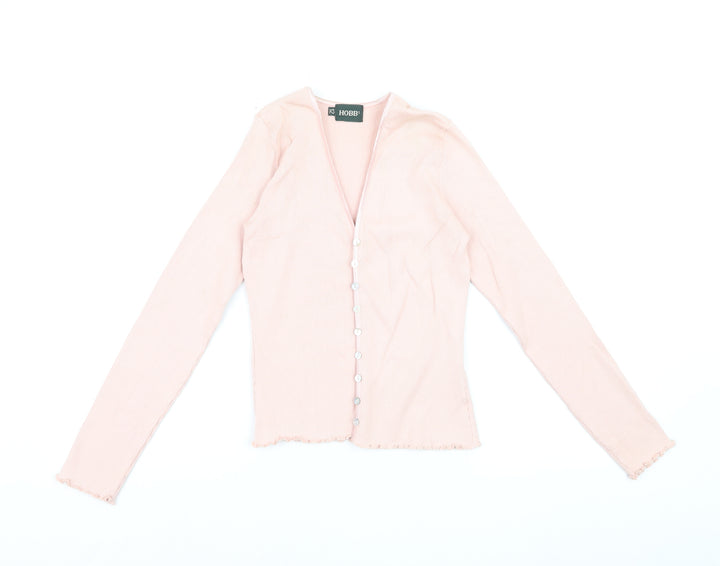 Hobbs Womens Pink Size 12 Cotton Blend Long Sleeve Cardigan