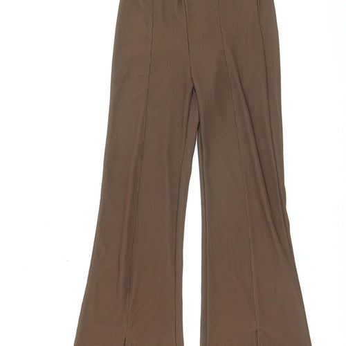 Bershka Women Brown Flared Knit Stretch Trousers Size S