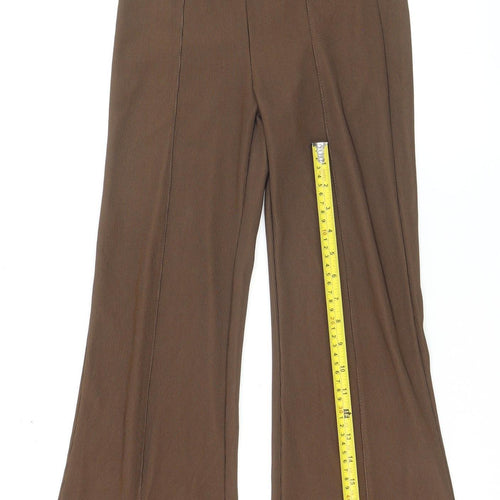Bershka Women Brown Flared Knit Stretch Trousers Size S