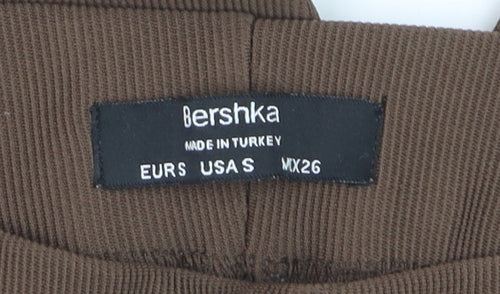Bershka Women Brown Flared Knit Stretch Trousers Size S