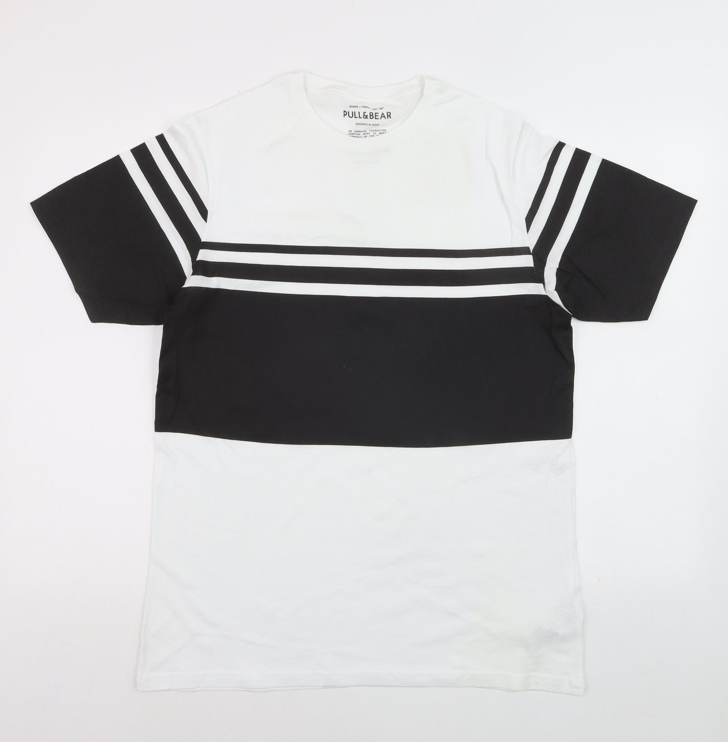 Pull&Bear Men's Black White Striped T-Shirt XS Cotton Crew Neck