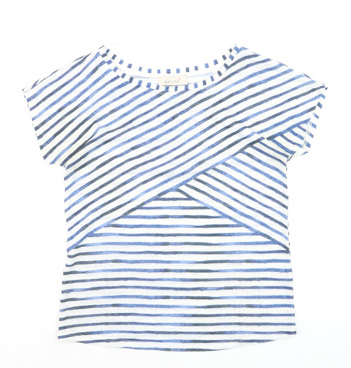 Marks and Spencer Women’s Blue Striped Short Sleeve T-Shirt Size 8