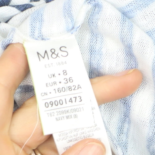Marks and Spencer Women’s Blue Striped Short Sleeve T-Shirt Size 8