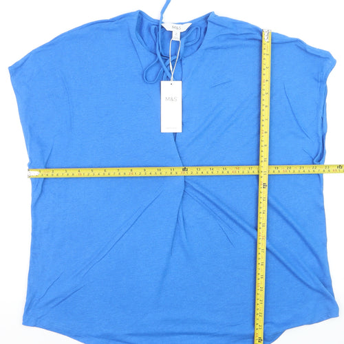 Marks and Spencer Women's Blue Linen Blend Short Sleeve Top Size 14
