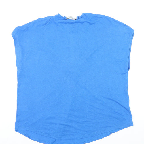 Marks and Spencer Women's Blue Linen Blend Short Sleeve Top Size 14