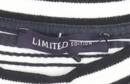 Marks and Spencer Limited Edition Women's Black White Striped Ringer T-Shirt Size 8