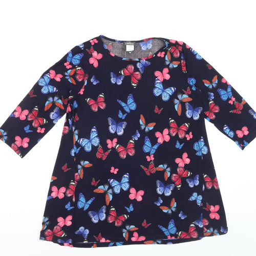 Kim & Co Womens Blue Butterfly Print 3/4 Sleeve Tunic Blouse Size L