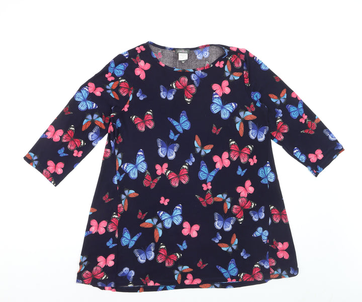 Kim & Co Womens Blue Butterfly Print 3/4 Sleeve Tunic Blouse Size L