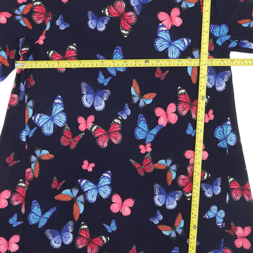 Kim & Co Womens Blue Butterfly Print 3/4 Sleeve Tunic Blouse Size L