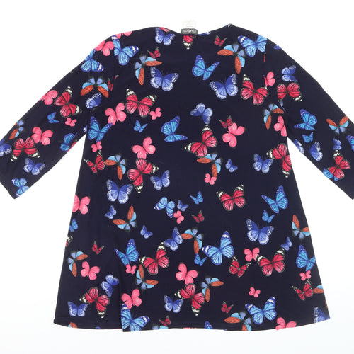 Kim & Co Womens Blue Butterfly Print 3/4 Sleeve Tunic Blouse Size L